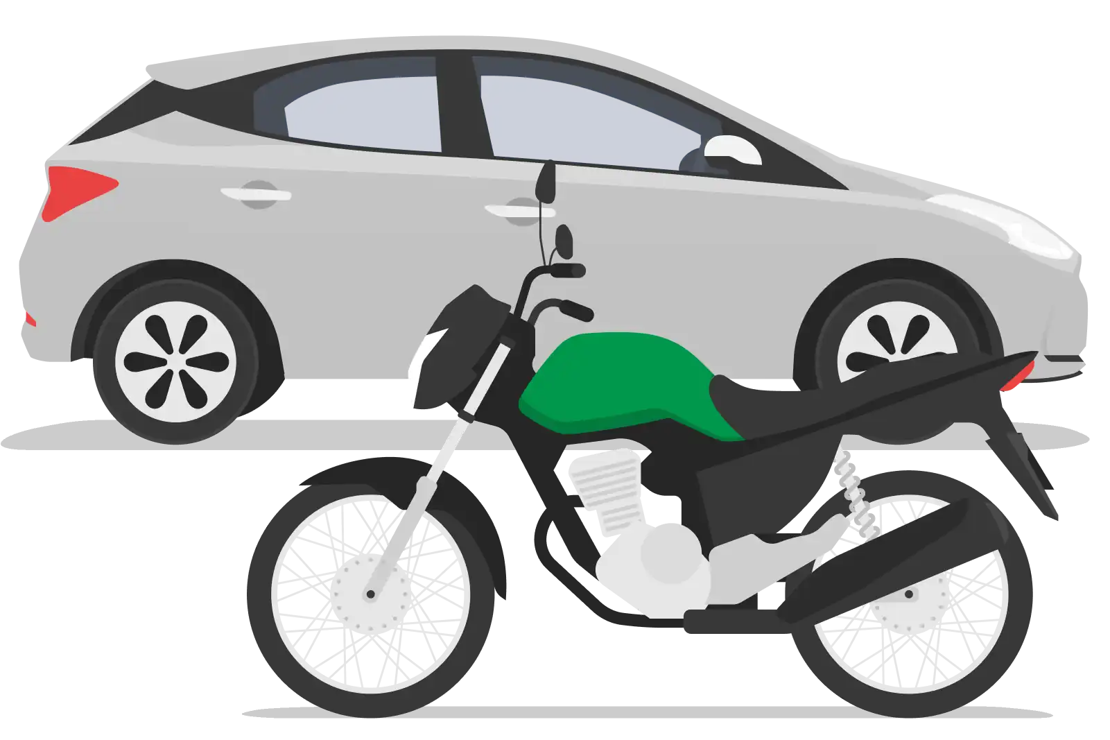 Ilustração de um carro cinza e uma moto verde.