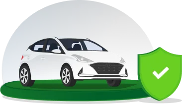 Ilustração com um carro branco protegido por um domo e com um símbolo de segurança em frente.