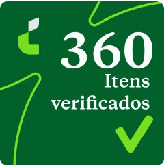 Selo com fundo verde escrito 360 itens verificados e logo da Localiza.